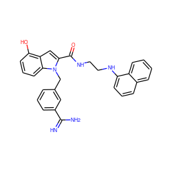 N=C(N)c1cccc(Cn2c(C(=O)NCCNc3cccc4ccccc34)cc3c(O)cccc32)c1 ZINC000013474308