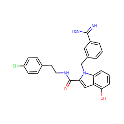 N=C(N)c1cccc(Cn2c(C(=O)NCCc3ccc(Cl)cc3)cc3c(O)cccc32)c1 ZINC000003831914