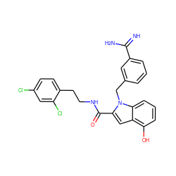 N=C(N)c1cccc(Cn2c(C(=O)NCCc3ccc(Cl)cc3Cl)cc3c(O)cccc32)c1 ZINC000013474309