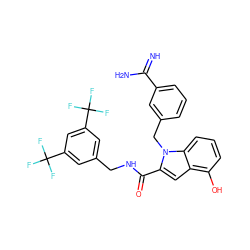 N=C(N)c1cccc(Cn2c(C(=O)NCc3cc(C(F)(F)F)cc(C(F)(F)F)c3)cc3c(O)cccc32)c1 ZINC000003831909