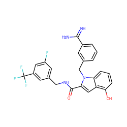 N=C(N)c1cccc(Cn2c(C(=O)NCc3cc(F)cc(C(F)(F)F)c3)cc3c(O)cccc32)c1 ZINC000003831881