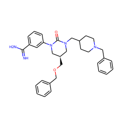 N=C(N)c1cccc(N2C[C@H](COCc3ccccc3)CN(CC3CCN(Cc4ccccc4)CC3)C2=O)c1 ZINC000653746433