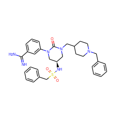 N=C(N)c1cccc(N2C[C@H](NS(=O)(=O)Cc3ccccc3)CN(CC3CCN(Cc4ccccc4)CC3)C2=O)c1 ZINC000653721729