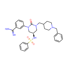 N=C(N)c1cccc(N2C[C@H](NS(=O)(=O)c3ccccc3)CN(CC3CCN(Cc4ccccc4)CC3)C2=O)c1 ZINC000653718782