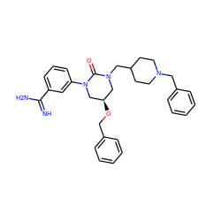 N=C(N)c1cccc(N2C[C@H](OCc3ccccc3)CN(CC3CCN(Cc4ccccc4)CC3)C2=O)c1 ZINC000653745694