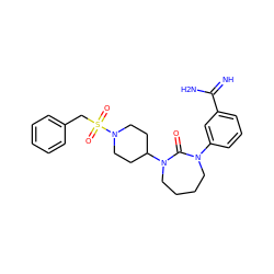 N=C(N)c1cccc(N2CCCCN(C3CCN(S(=O)(=O)Cc4ccccc4)CC3)C2=O)c1 ZINC000026819716