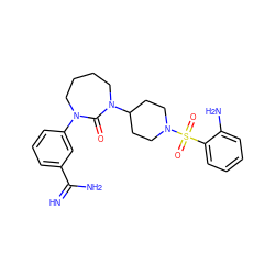 N=C(N)c1cccc(N2CCCCN(C3CCN(S(=O)(=O)c4ccccc4N)CC3)C2=O)c1 ZINC000026752072