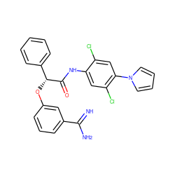 N=C(N)c1cccc(O[C@@H](C(=O)Nc2cc(Cl)c(-n3cccc3)cc2Cl)c2ccccc2)c1 ZINC000026379710