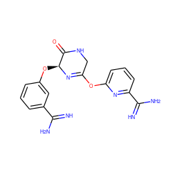 N=C(N)c1cccc(O[C@@H]2N=C(Oc3cccc(C(=N)N)n3)CNC2=O)c1 ZINC000029472254