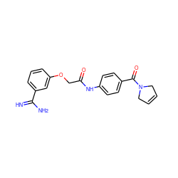 N=C(N)c1cccc(OCC(=O)Nc2ccc(C(=O)N3CC=CC3)cc2)c1 ZINC000003815607