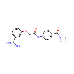 N=C(N)c1cccc(OCC(=O)Nc2ccc(C(=O)N3CCC3)cc2)c1 ZINC000026391616