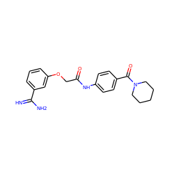 N=C(N)c1cccc(OCC(=O)Nc2ccc(C(=O)N3CCCCC3)cc2)c1 ZINC000026383387