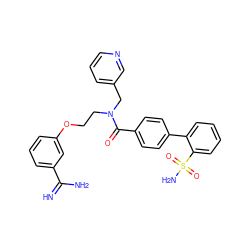 N=C(N)c1cccc(OCCN(Cc2cccnc2)C(=O)c2ccc(-c3ccccc3S(N)(=O)=O)cc2)c1 ZINC000029399867