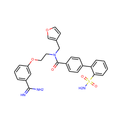 N=C(N)c1cccc(OCCN(Cc2ccoc2)C(=O)c2ccc(-c3ccccc3S(N)(=O)=O)cc2)c1 ZINC000013442908