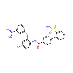 N=C(N)c1cccc(Oc2cc(Br)ccc2NC(=O)c2ccc(-c3ccccc3S(N)(=O)=O)cc2)c1 ZINC000029398743