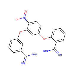 N=C(N)c1cccc(Oc2cc(Oc3ccccc3C(=N)N)ccc2[N+](=O)[O-])c1 ZINC000029471500