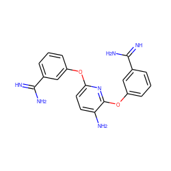 N=C(N)c1cccc(Oc2ccc(N)c(Oc3cccc(C(=N)N)c3)n2)c1 ZINC000013797392