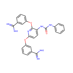 N=C(N)c1cccc(Oc2ccc(NC(=O)Nc3ccccc3)c(Oc3cccc(C(=N)N)c3)n2)c1 ZINC000013797401