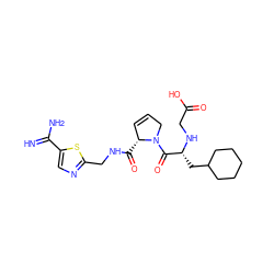 N=C(N)c1cnc(CNC(=O)[C@@H]2C=CCN2C(=O)[C@@H](CC2CCCCC2)NCC(=O)O)s1 ZINC000036107688