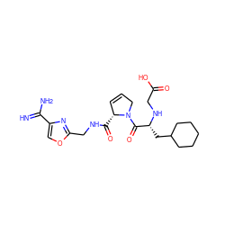 N=C(N)c1coc(CNC(=O)[C@@H]2C=CCN2C(=O)[C@@H](CC2CCCCC2)NCC(=O)O)n1 ZINC000036107704