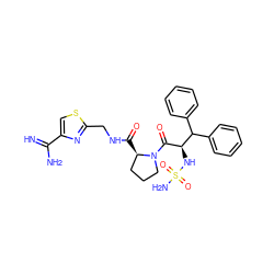 N=C(N)c1csc(CNC(=O)[C@@H]2CCCN2C(=O)[C@H](NS(N)(=O)=O)C(c2ccccc2)c2ccccc2)n1 ZINC000027189467