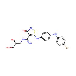 N=C(NC[C@H](O)CO)c1c(Nc2ccc(Nc3ccc(Br)cc3)cc2)s[nH]c1=O ZINC000101101189