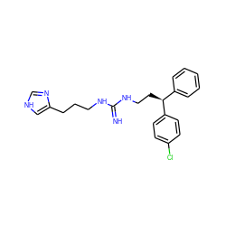 N=C(NCCCc1c[nH]cn1)NCC[C@@H](c1ccccc1)c1ccc(Cl)cc1 ZINC000013816375