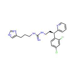 N=C(NCCCc1c[nH]cn1)NCC[C@@H](c1ccccn1)c1ccc(Cl)cc1Cl ZINC000013816145