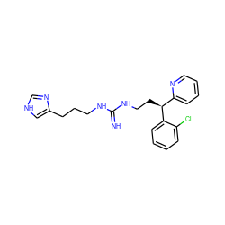 N=C(NCCCc1c[nH]cn1)NCC[C@@H](c1ccccn1)c1ccccc1Cl ZINC000013816122