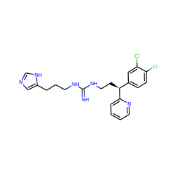 N=C(NCCCc1cnc[nH]1)NCC[C@@H](c1ccc(Cl)c(Cl)c1)c1ccccn1 ZINC000001551193