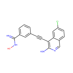 N=C(NO)c1cccc(C#Cc2c(N)ncc3ccc(Cl)cc23)c1 ZINC001772575203