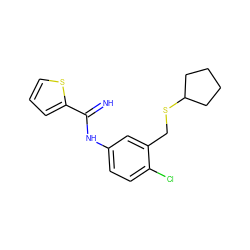 N=C(Nc1ccc(Cl)c(CSC2CCCC2)c1)c1cccs1 ZINC000169352379