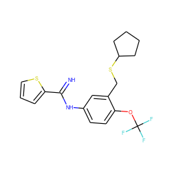 N=C(Nc1ccc(OC(F)(F)F)c(CSC2CCCC2)c1)c1cccs1 ZINC000169352380