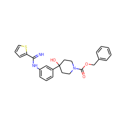 N=C(Nc1cccc(C2(O)CCN(C(=O)OCc3ccccc3)CC2)c1)c1cccs1 ZINC000169325192