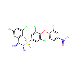 N=C(c1cc(Cl)cc(Cl)c1)N(N)S(=O)(=O)c1cc(Cl)c(Oc2ccc([N+](=O)[O-])cc2Cl)c(Cl)c1 ZINC000014969170