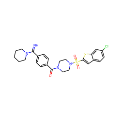 N=C(c1ccc(C(=O)N2CCN(S(=O)(=O)c3cc4ccc(Cl)cc4s3)CC2)cc1)N1CCCCC1 ZINC000026179992