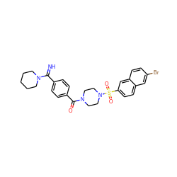 N=C(c1ccc(C(=O)N2CCN(S(=O)(=O)c3ccc4cc(Br)ccc4c3)CC2)cc1)N1CCCCC1 ZINC000026188393