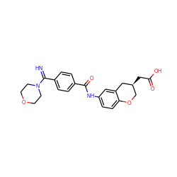 N=C(c1ccc(C(=O)Nc2ccc3c(c2)C[C@@H](CC(=O)O)CO3)cc1)N1CCOCC1 ZINC000003951495