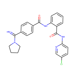 N=C(c1ccc(C(=O)Nc2ccccc2C(=O)Nc2ccc(Cl)cn2)cc1)N1CCCC1 ZINC000038470402