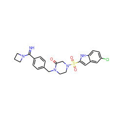 N=C(c1ccc(CN2CCN(S(=O)(=O)c3cc4cc(Cl)ccc4[nH]3)CC2=O)cc1)N1CCC1 ZINC000026171048