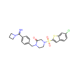 N=C(c1ccc(CN2CCN(S(=O)(=O)c3cc4ccc(Cl)cc4s3)CC2=O)cc1)N1CCC1 ZINC000026184909