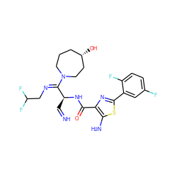 N=C[C@H](NC(=O)c1nc(-c2cc(F)ccc2F)sc1N)/C(=N\CC(F)F)N1CCC[C@H](O)CC1 ZINC000261189021