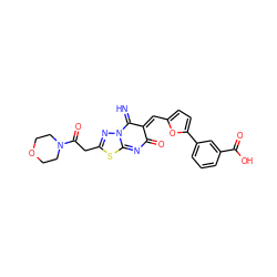 N=C1/C(=C/c2ccc(-c3cccc(C(=O)O)c3)o2)C(=O)N=C2SC(CC(=O)N3CCOCC3)=NN12 ZINC000100571556