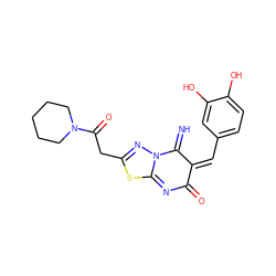 N=C1/C(=C\c2ccc(O)c(O)c2)C(=O)N=C2SC(CC(=O)N3CCCCC3)=NN12 ZINC000005163124