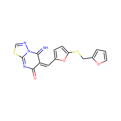 N=C1/C(=C\c2ccc(SCc3ccco3)o2)C(=O)N=C2SC=NN12 ZINC000020238651