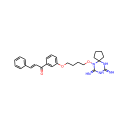 N=C1NC(=N)N(OCCCCOc2cccc(C(=O)/C=C/c3ccccc3)c2)C2(CCCC2)N1 ZINC001772571057