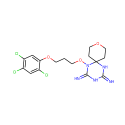 N=C1NC(=N)N(OCCCOc2cc(Cl)c(Cl)cc2Cl)C2(CCOCC2)N1 ZINC001772615136