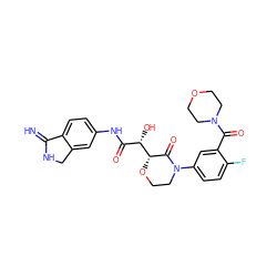 N=C1NCc2cc(NC(=O)[C@H](O)[C@H]3OCCN(c4ccc(F)c(C(=O)N5CCOCC5)c4)C3=O)ccc21 ZINC000117620284