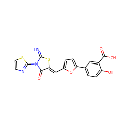 N=C1S/C(=C\c2ccc(-c3ccc(O)c(C(=O)O)c3)o2)C(=O)N1c1nccs1 ZINC000012428587