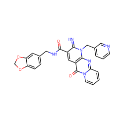 N=c1c(C(=O)NCc2ccc3c(c2)OCO3)cc2c(=O)n3ccccc3nc2n1Cc1cccnc1 ZINC000100479532